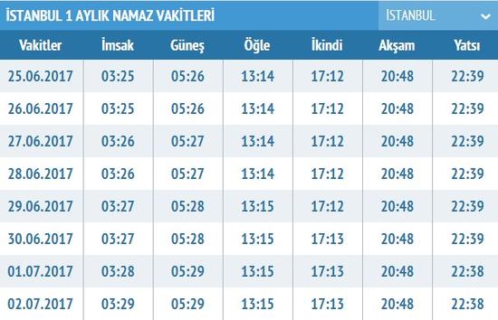 istanbul için namaz saatleri