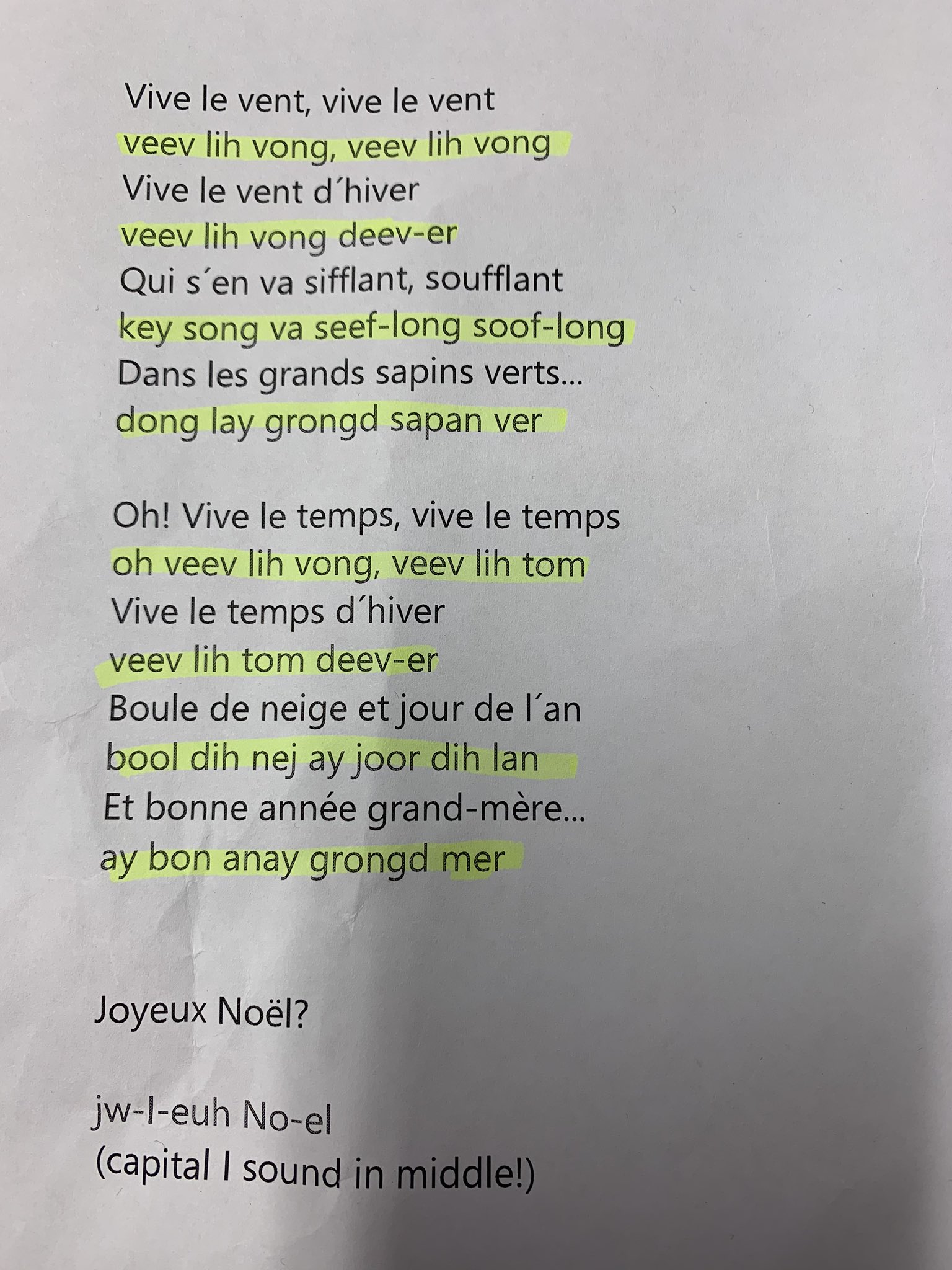 jingle bells in french vive le vent lyrics