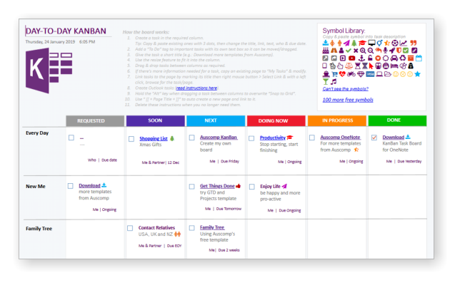 kanban board in onenote