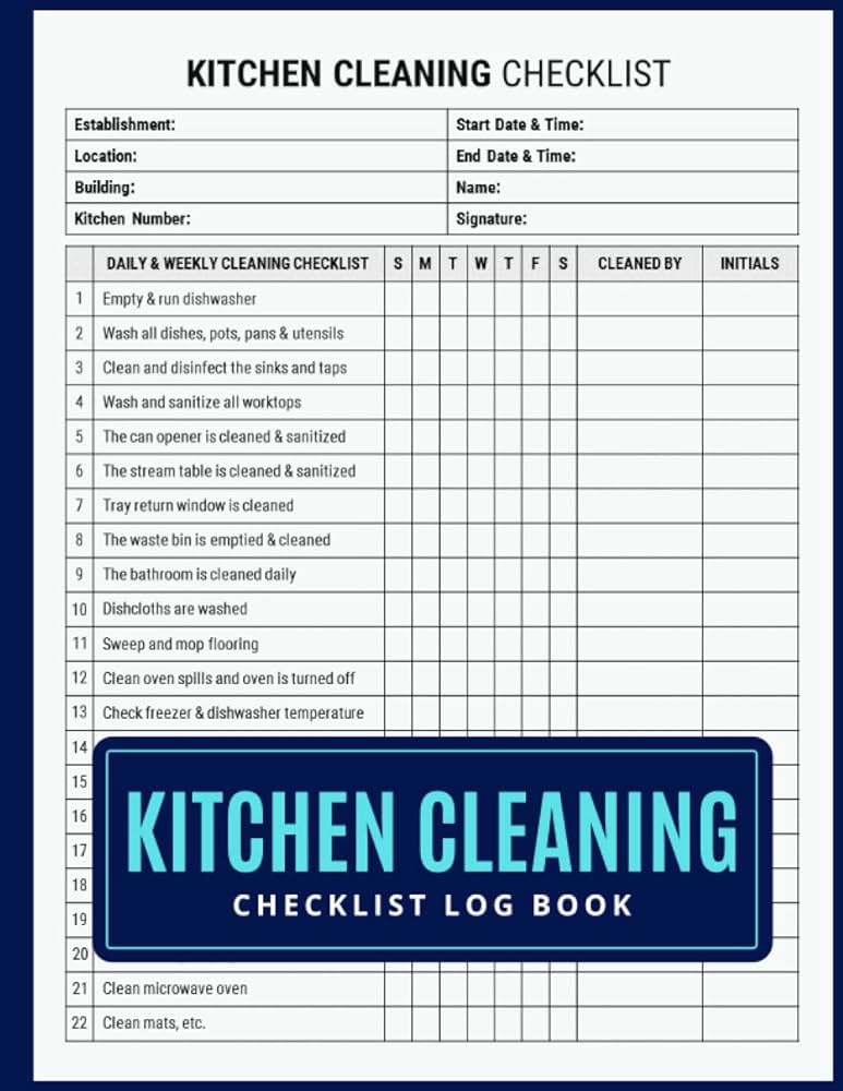 kitchen cleaning checklist excel