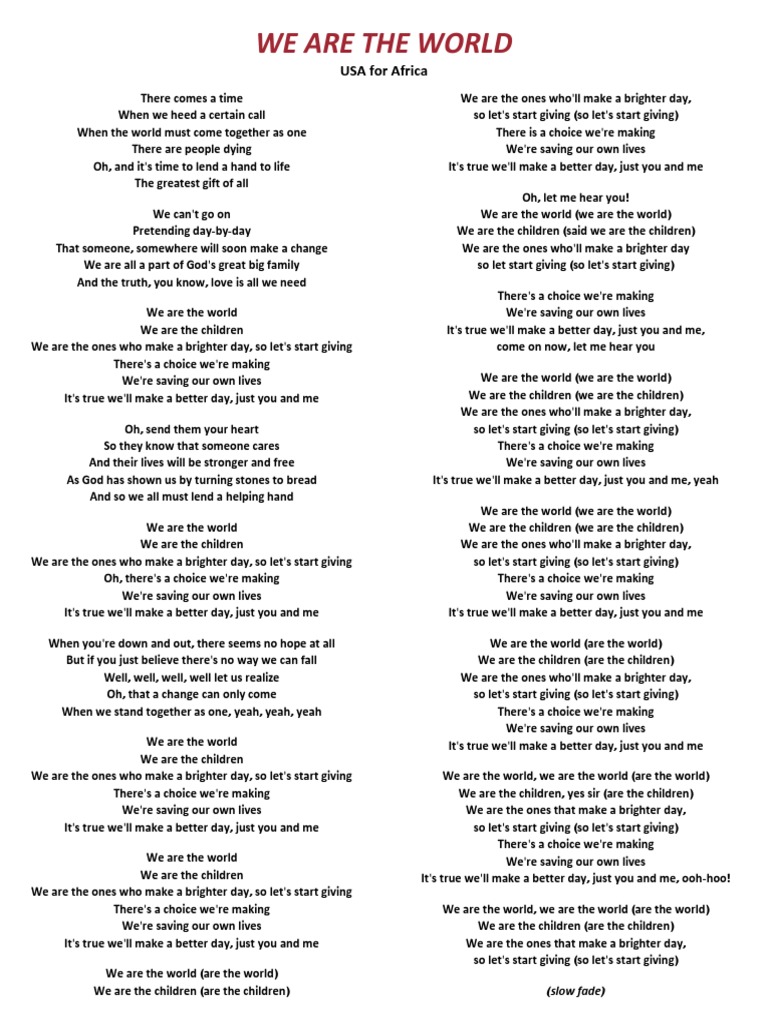 lyrics to we are the world