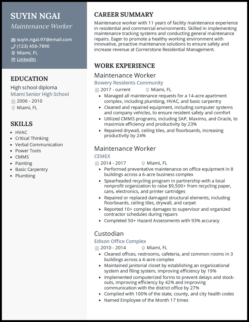 maintenance supervisor resume