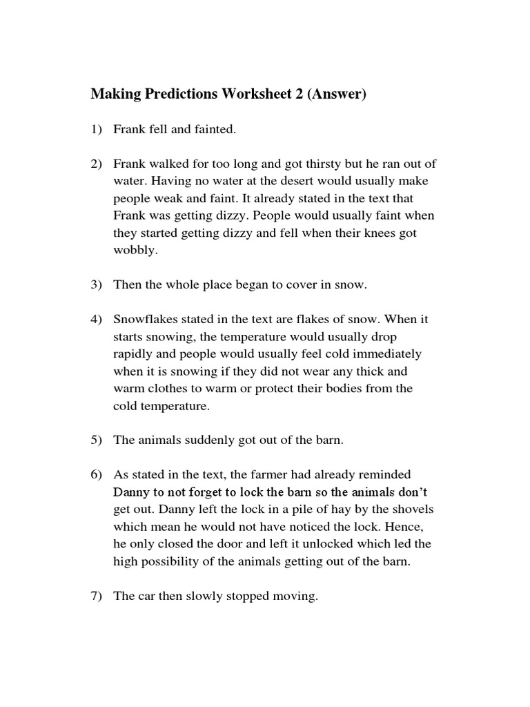 making predictions worksheet 1 answer key