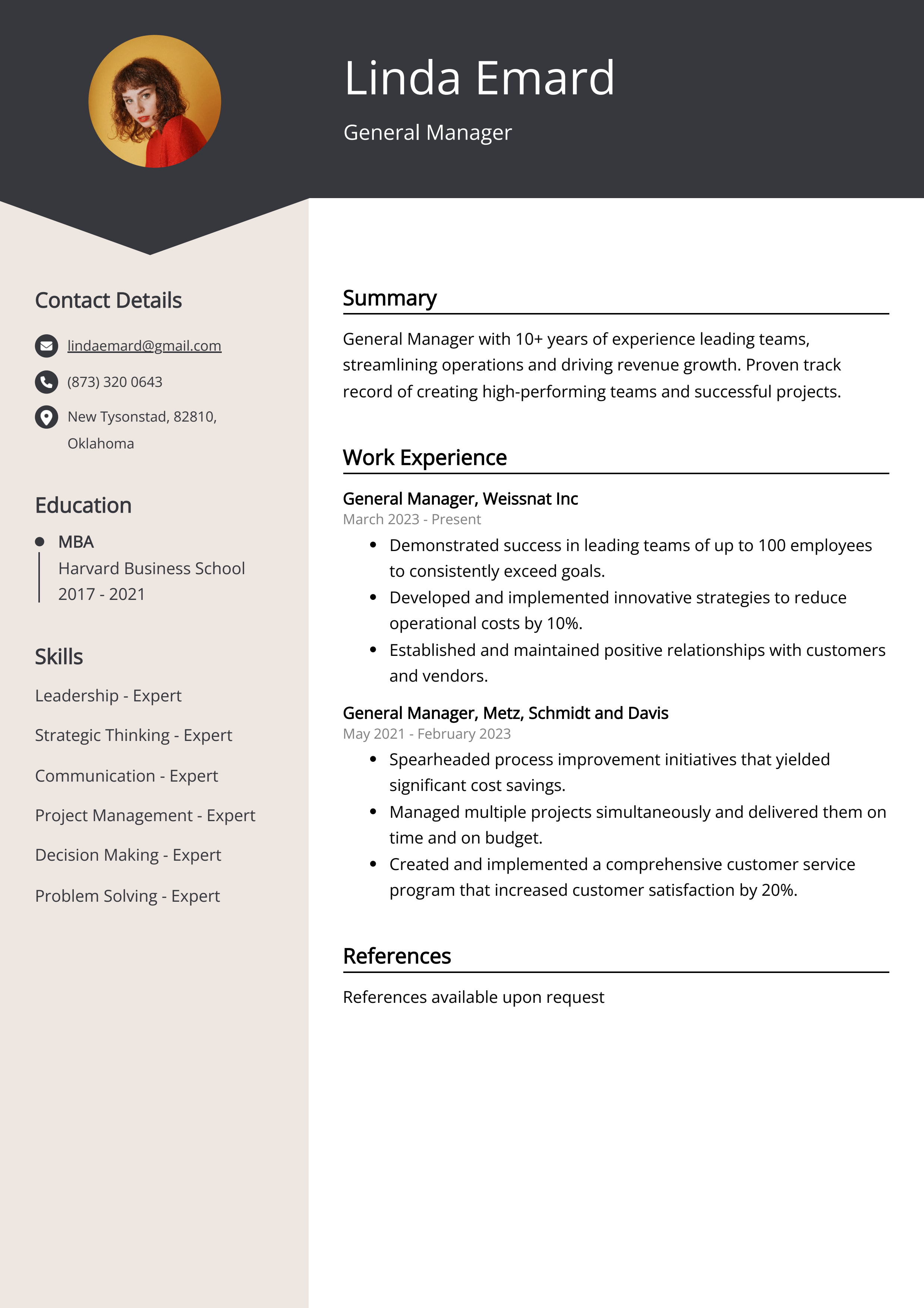 manager job description for resume