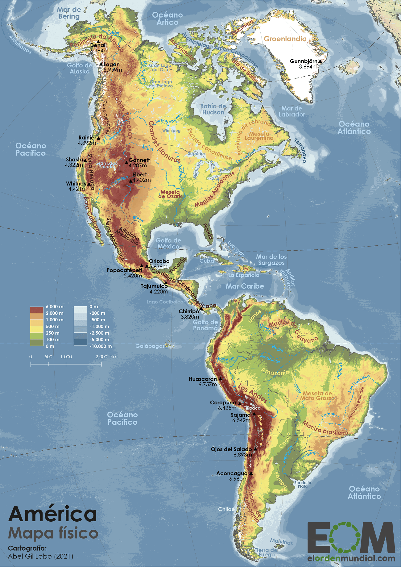 mapa de america con cordilleras