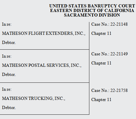 matheson trucking bankruptcy