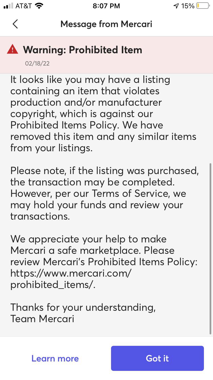 mercari prohibited items