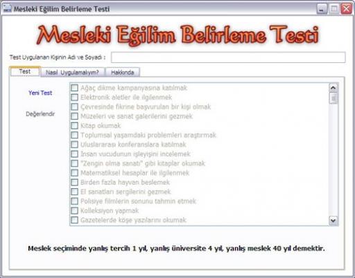 meslek eğilim belirleme anketi