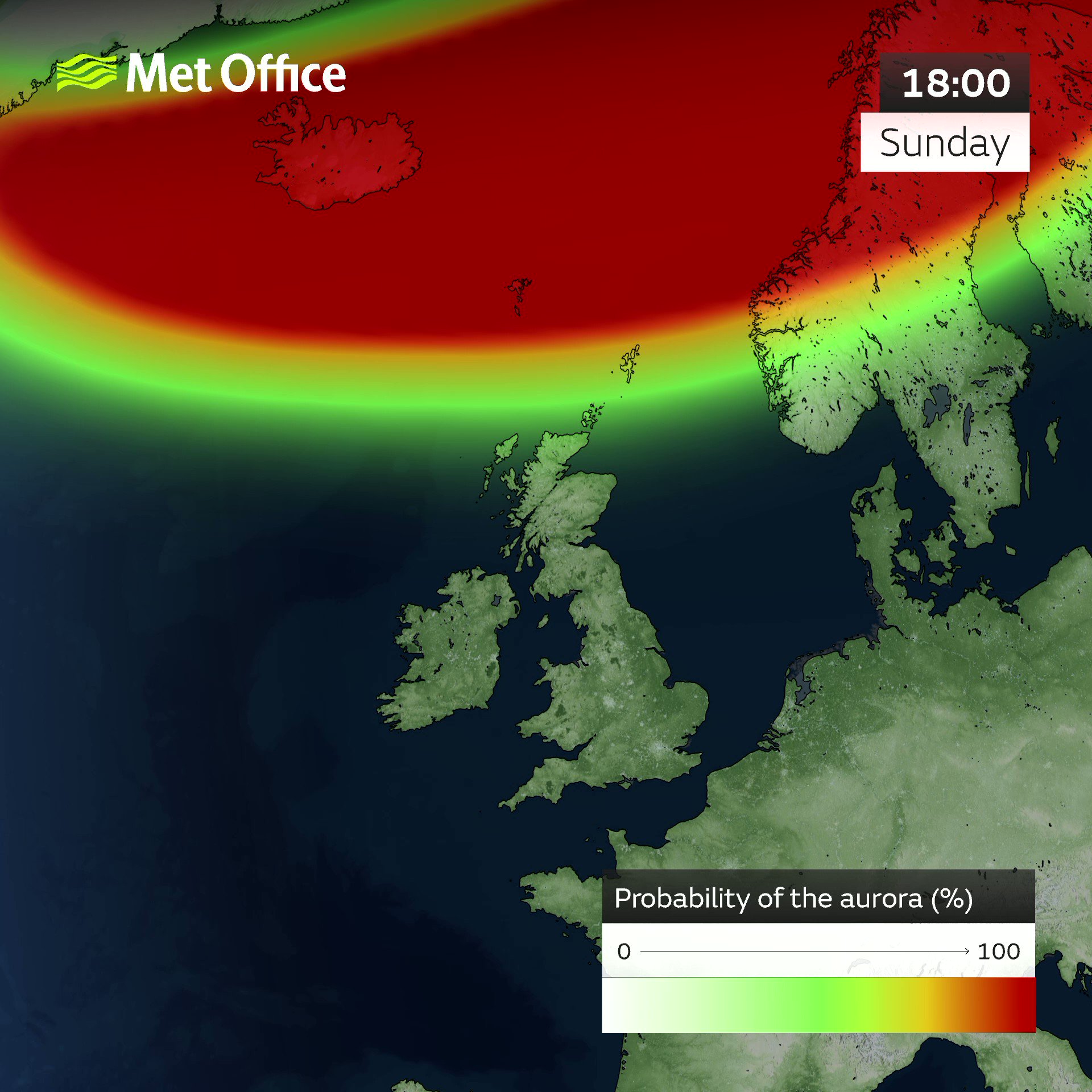 met office northern lights map