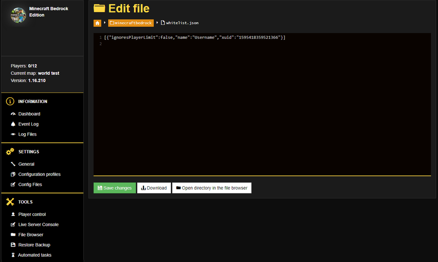 minecraft whitelist json example