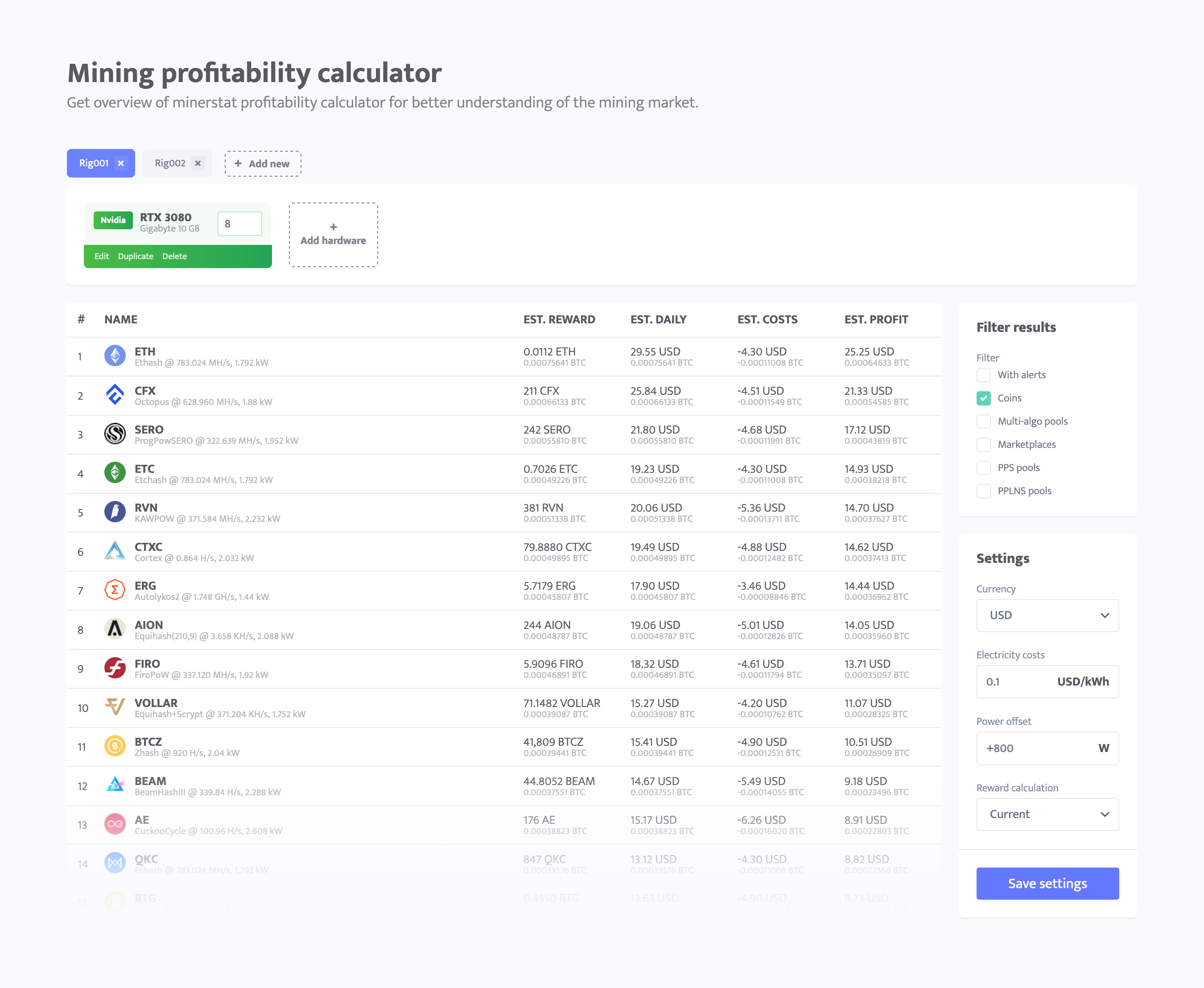 mining calculator gpu