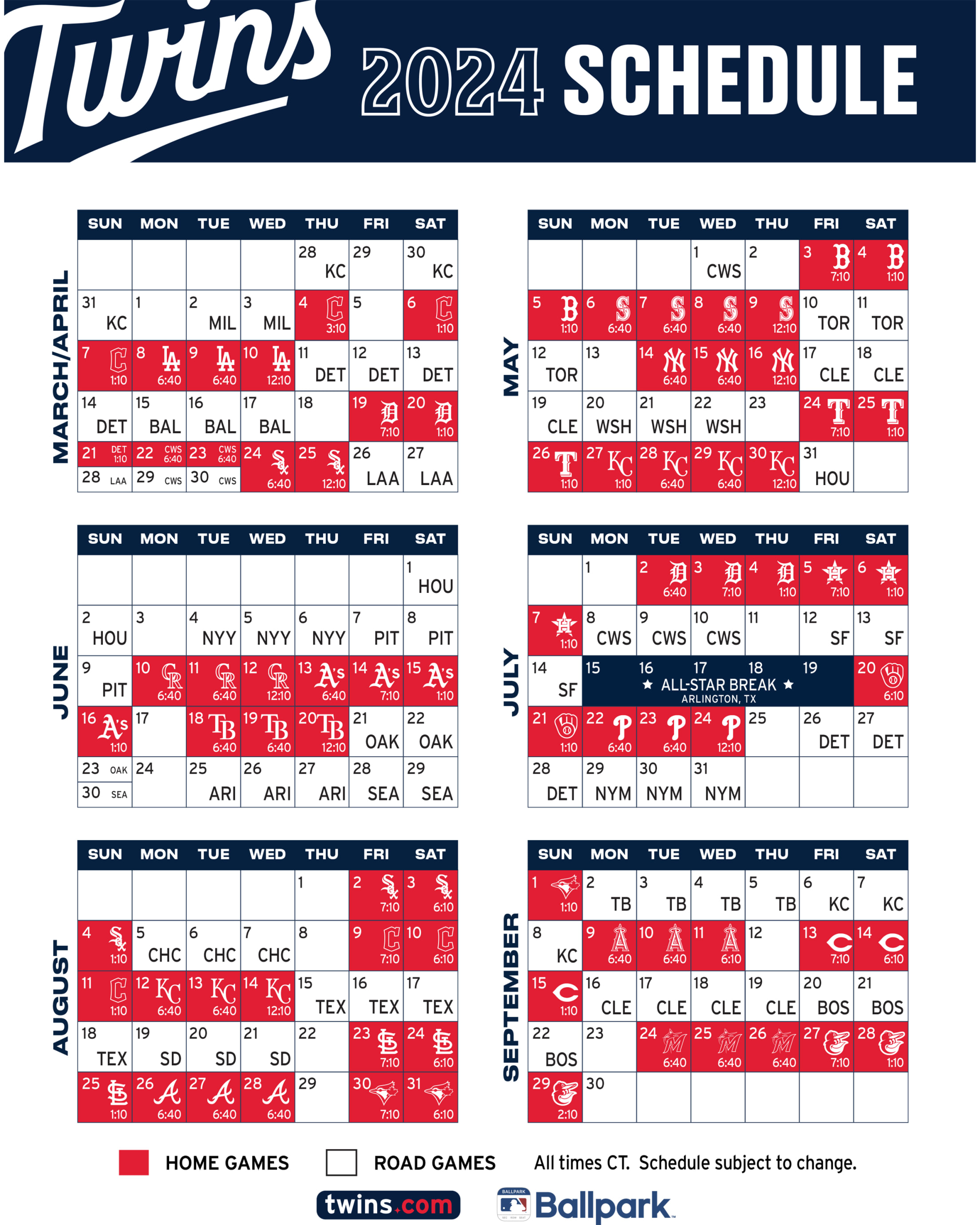 minnesota twins home schedule