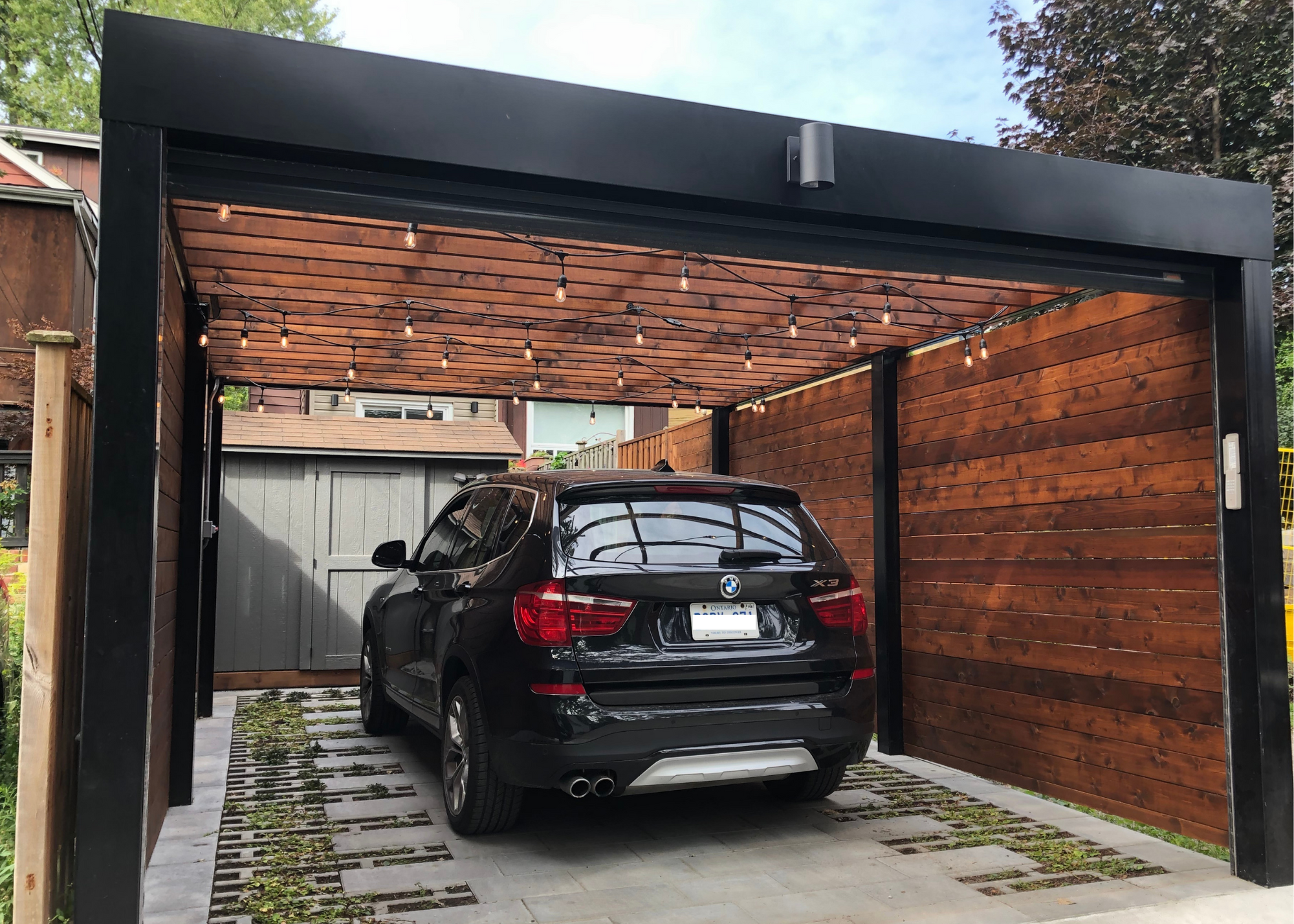 modern carport with garage door