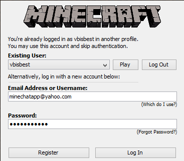 mojang username and password
