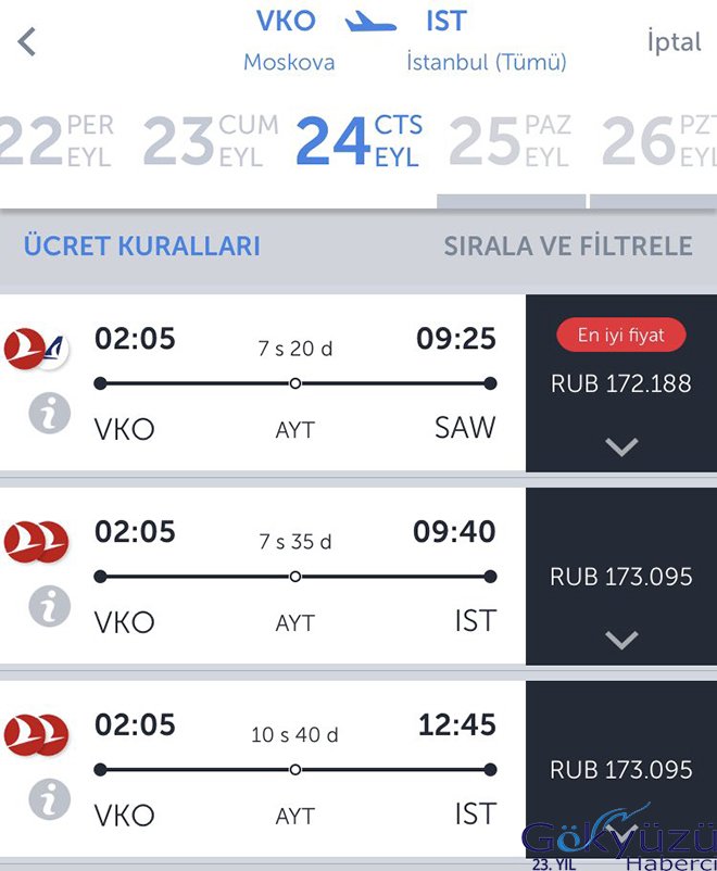 moskova uçak bileti fiyat listesi