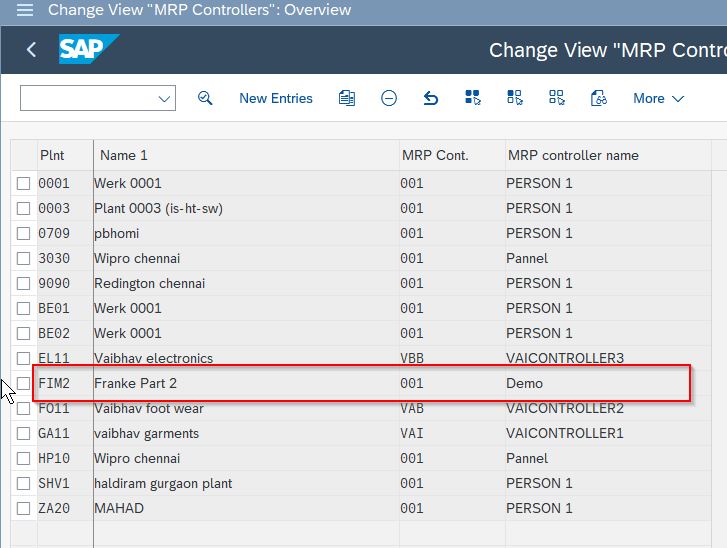 mrp controller table in sap