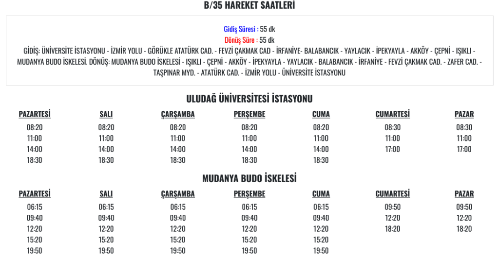 mudanya uludağ üniversitesi otobüs