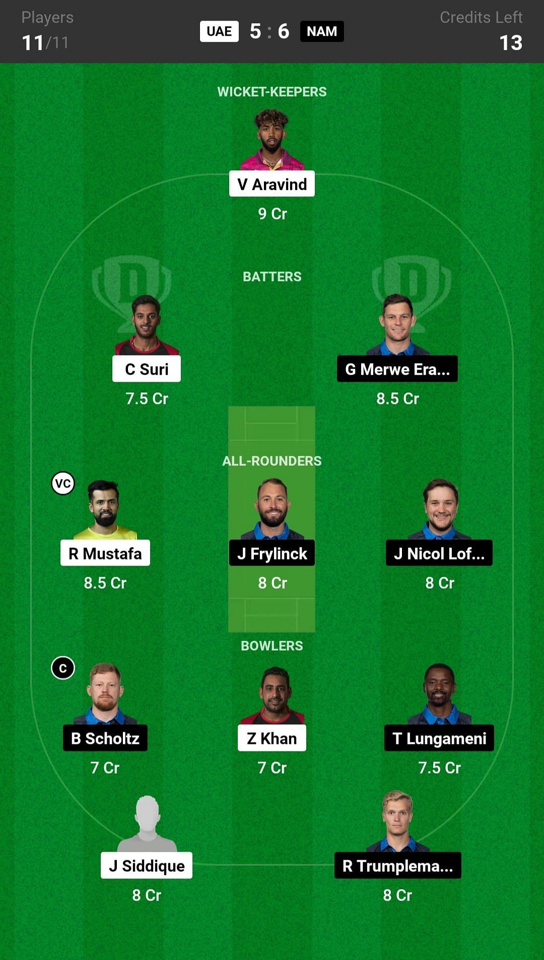 nam vs uae dream11 prediction