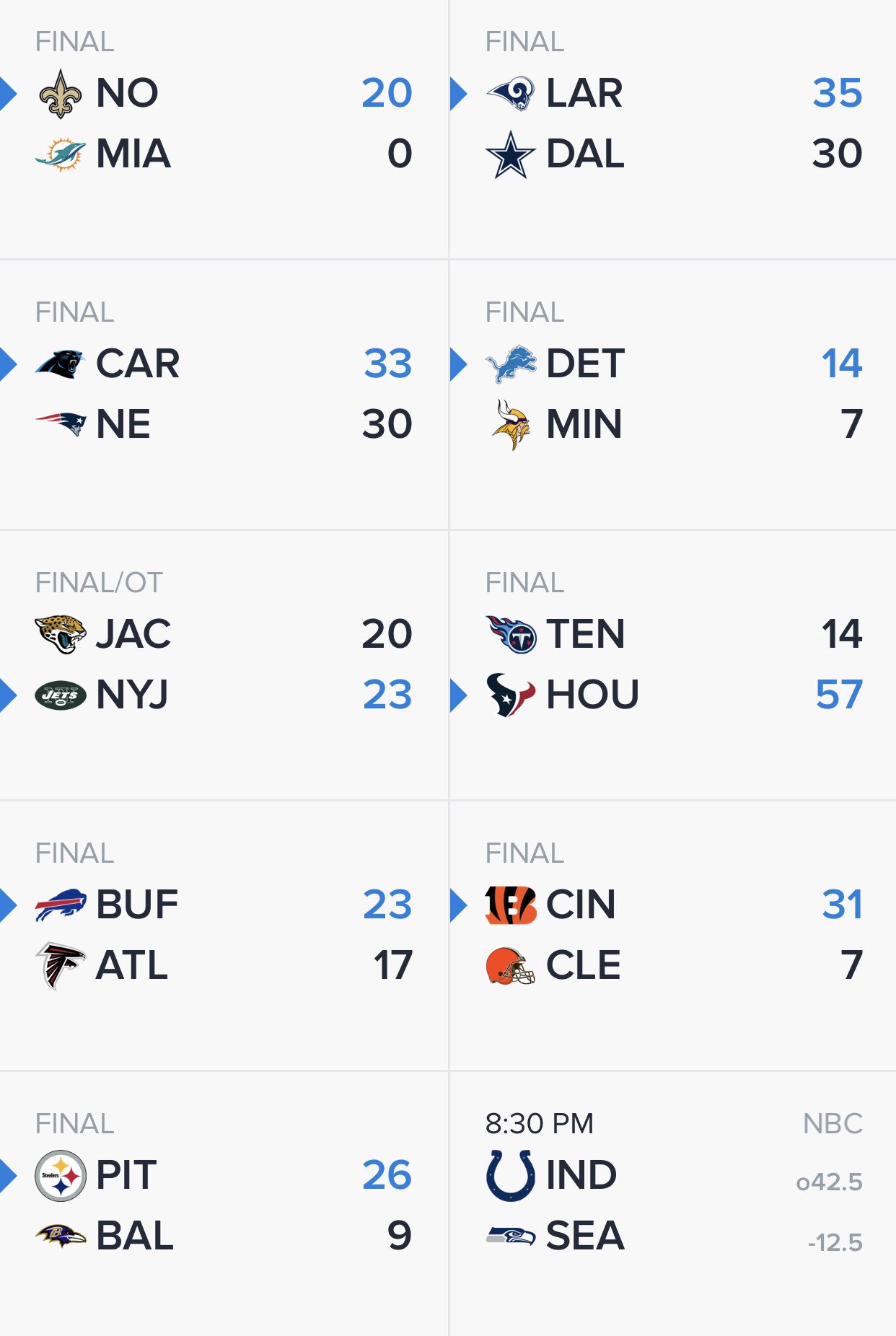 nfl scores today sunday