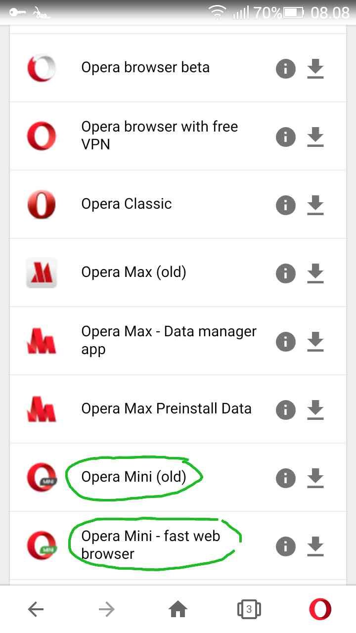 opera mini apk old version