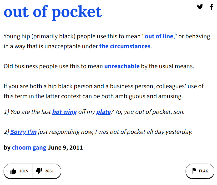 out of pocket urban dictionary