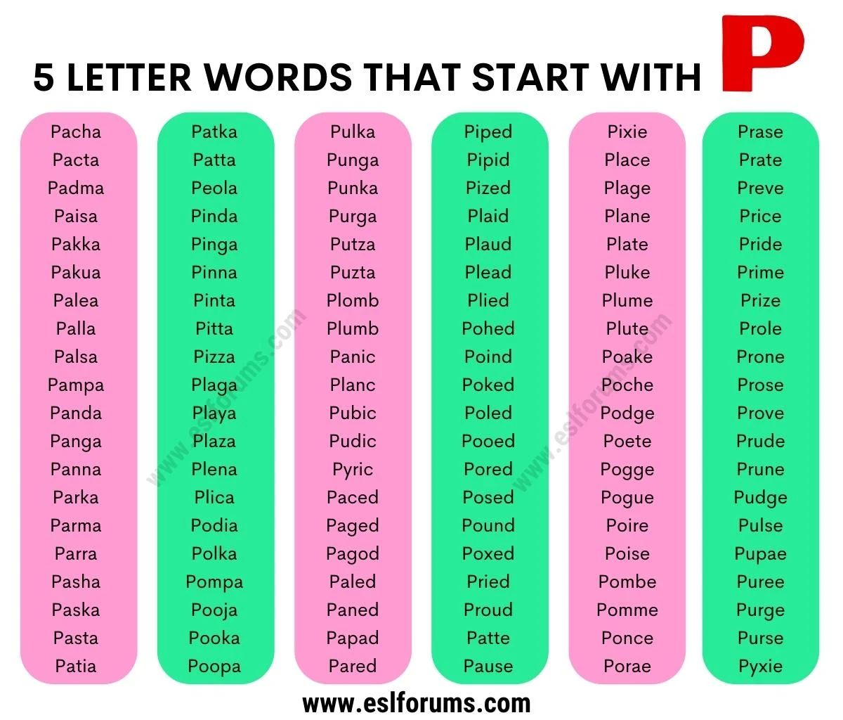 p five letter words