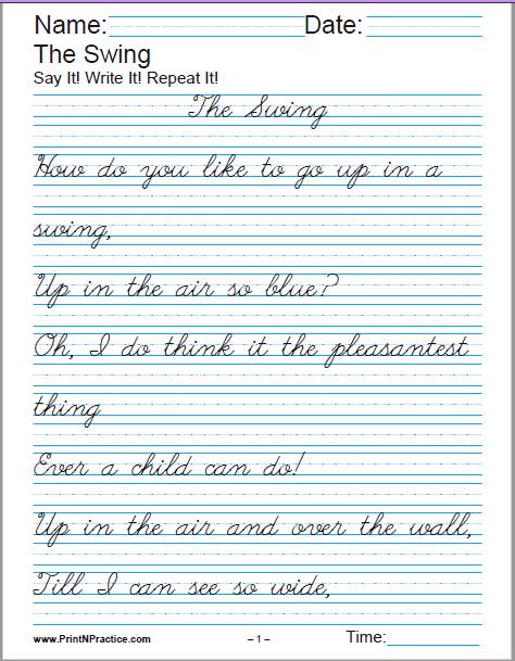 penmanship worksheets