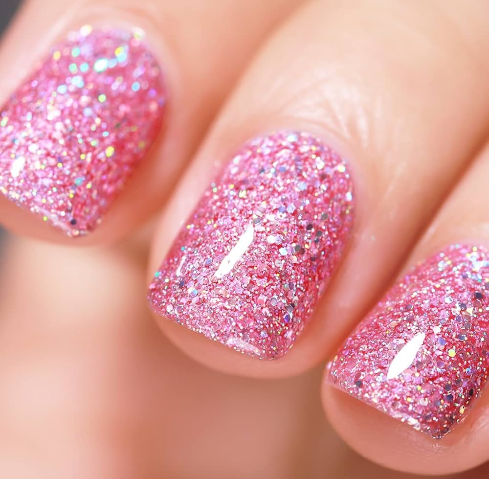 pink glitter nails gel