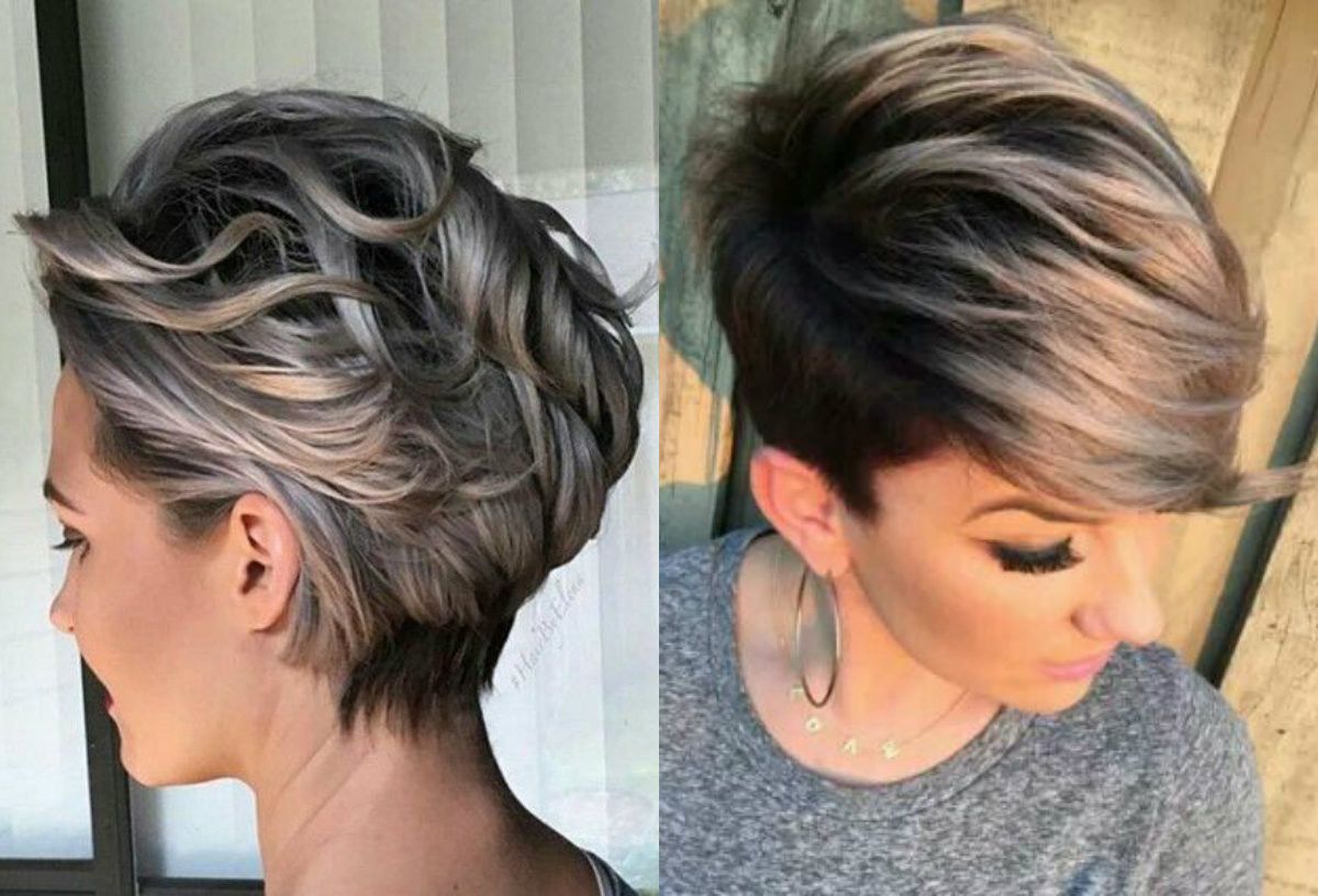 pixie short hair grey highlights