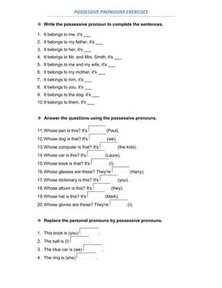 possessive pronouns exercises doc