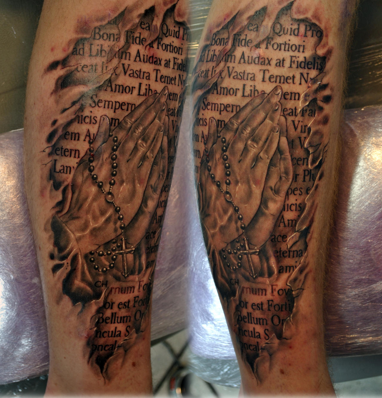 prayer hands tattoo sleeve