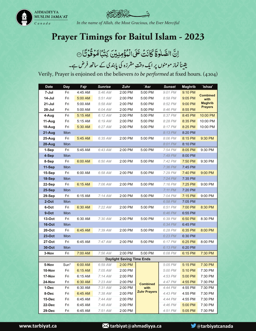 prayer timings