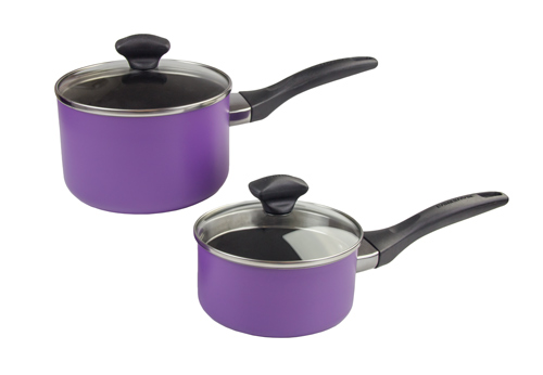 purple saucepans