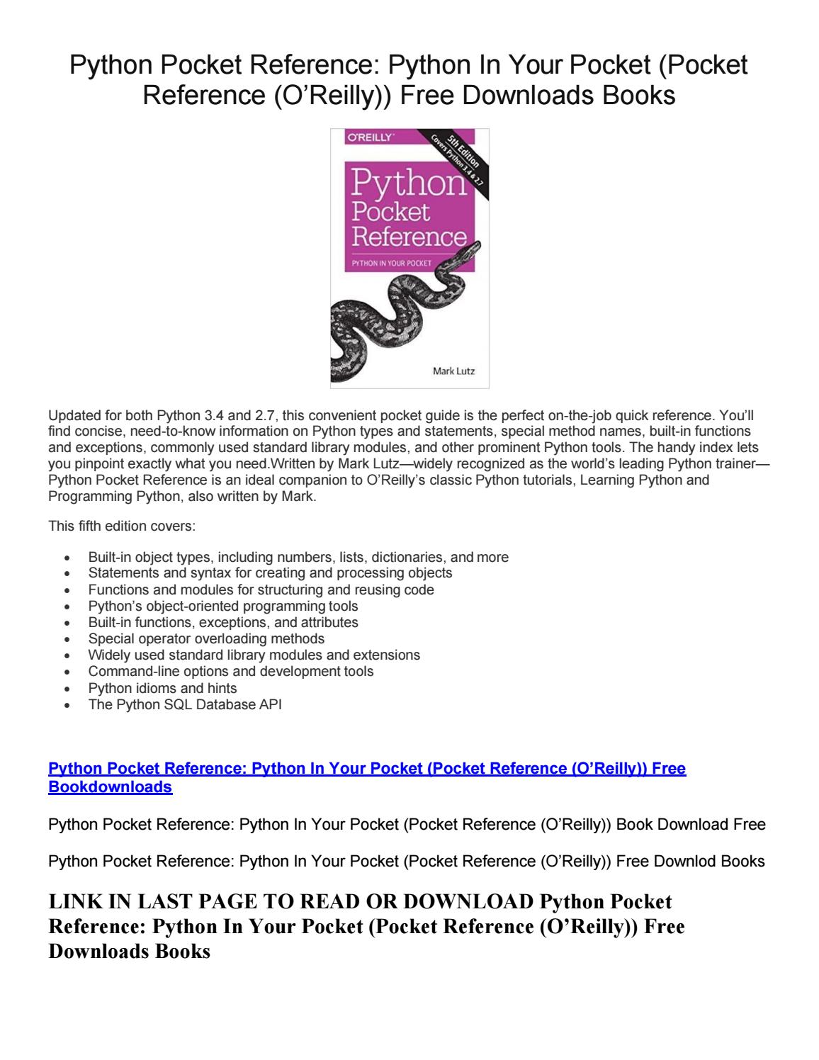 python pocket reference 5th edition pdf download