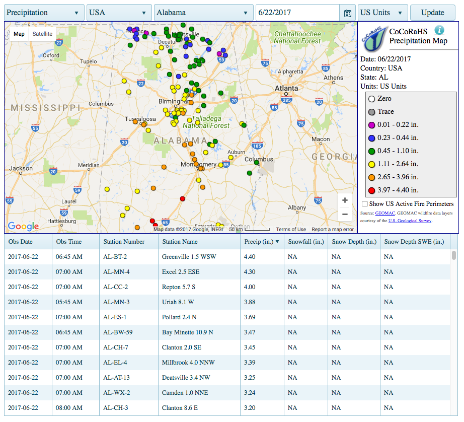 rainfall totals last 24 hours zip code