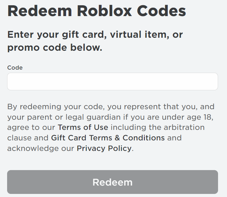 redeeming roblox gift card