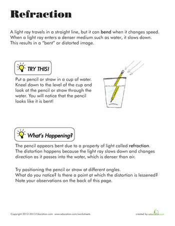 refraction worksheet