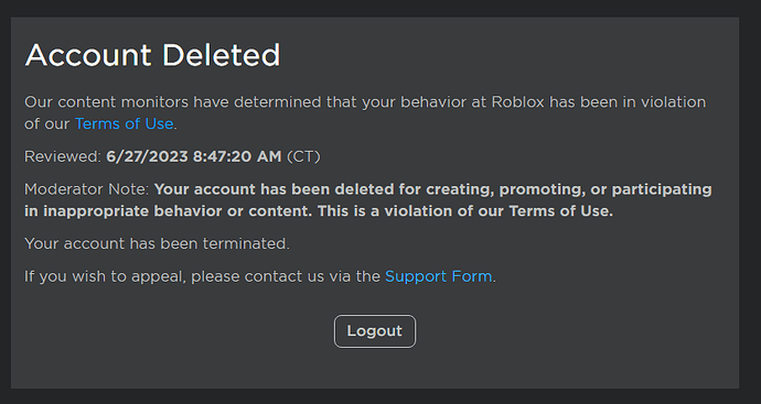 roblox delete account