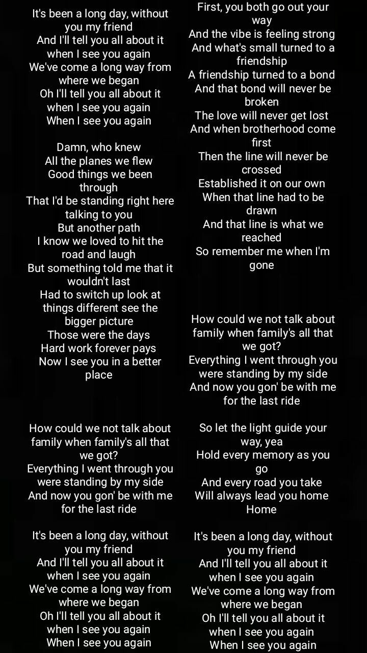 see u again lyrics