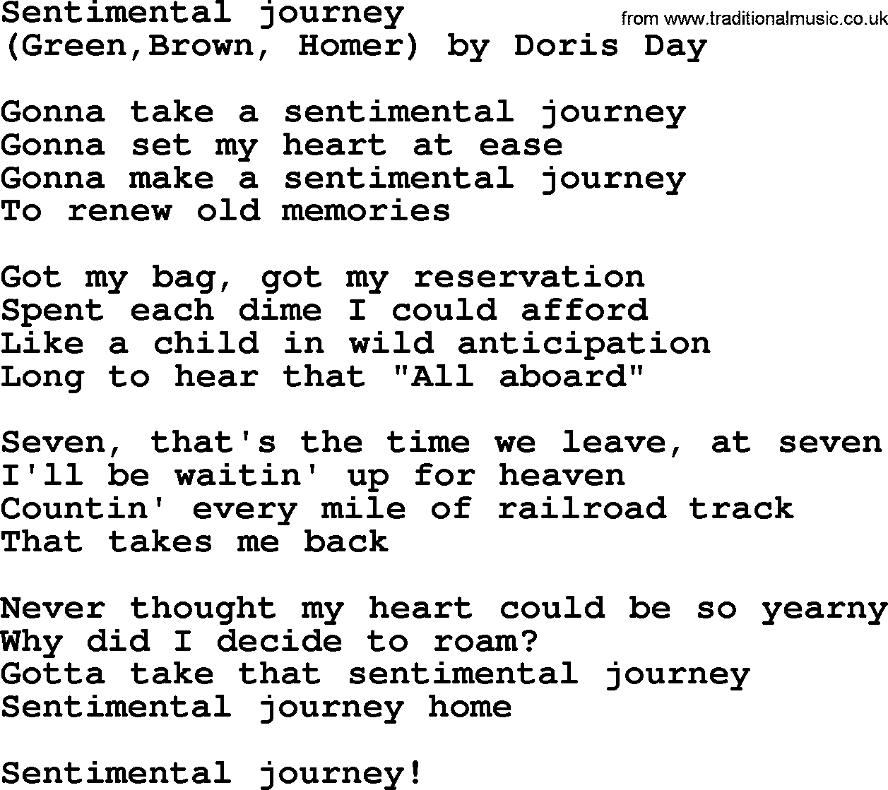 sentimental journey lyrics