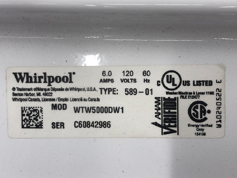 serial number on whirlpool washer