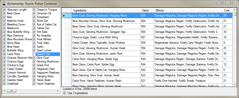 skyrim potions calculator