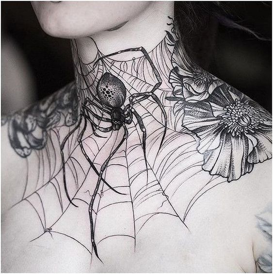 spider and spider web tattoo