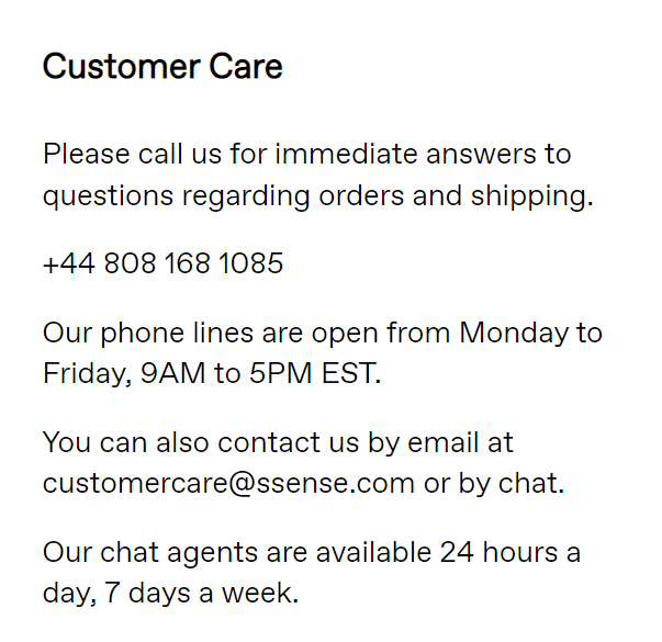 ssense customer service canada