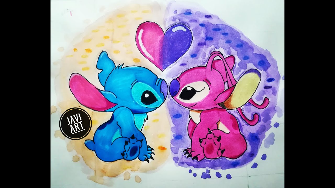 stitch y angel dibujo