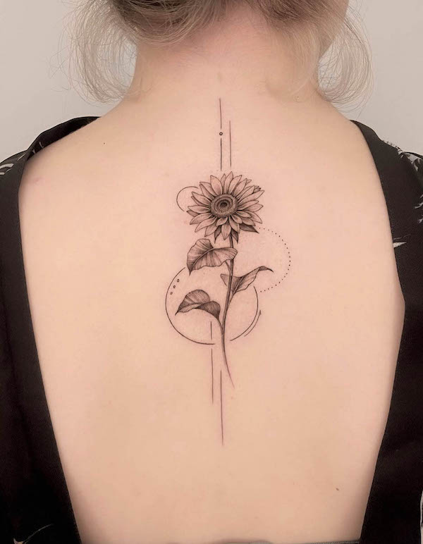 sunflower back tattoo