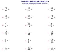 terminating and non terminating decimals worksheet