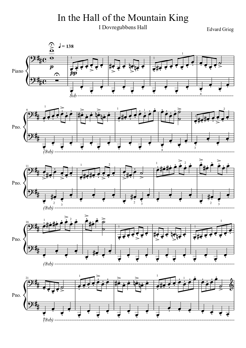 the hall of the mountain king sheet music