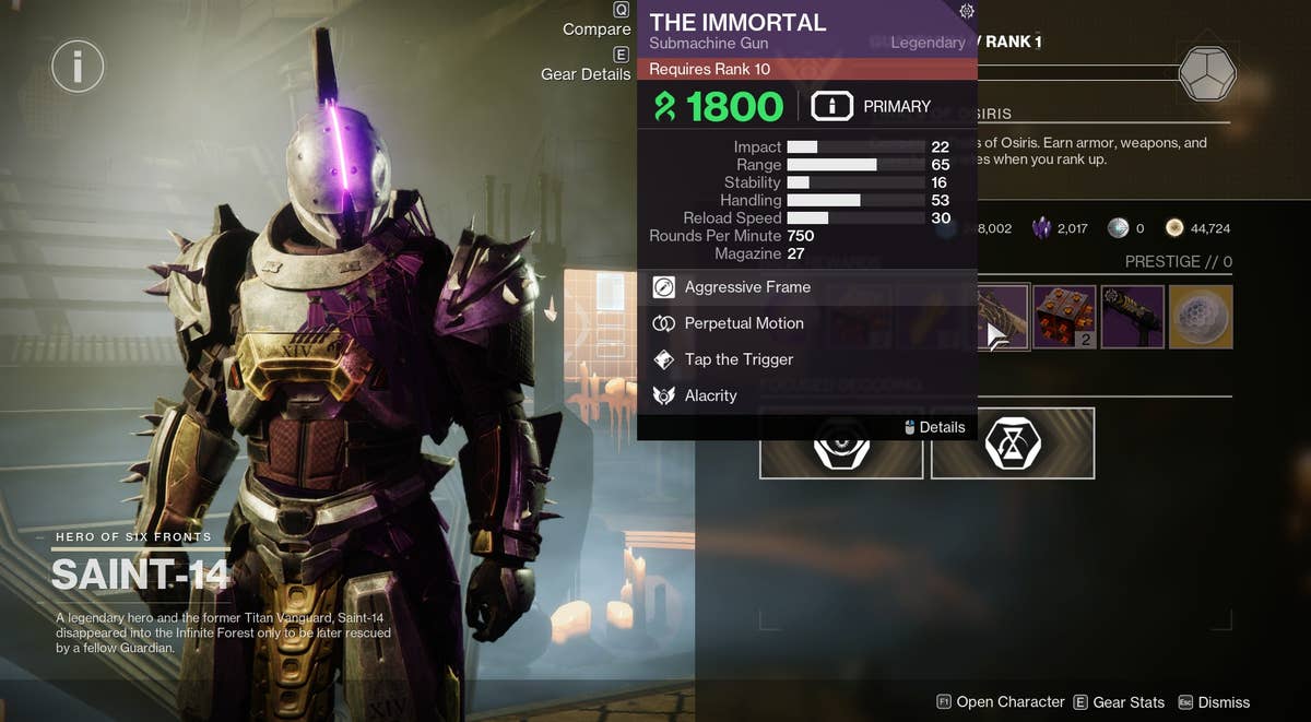 the immortal smg god roll