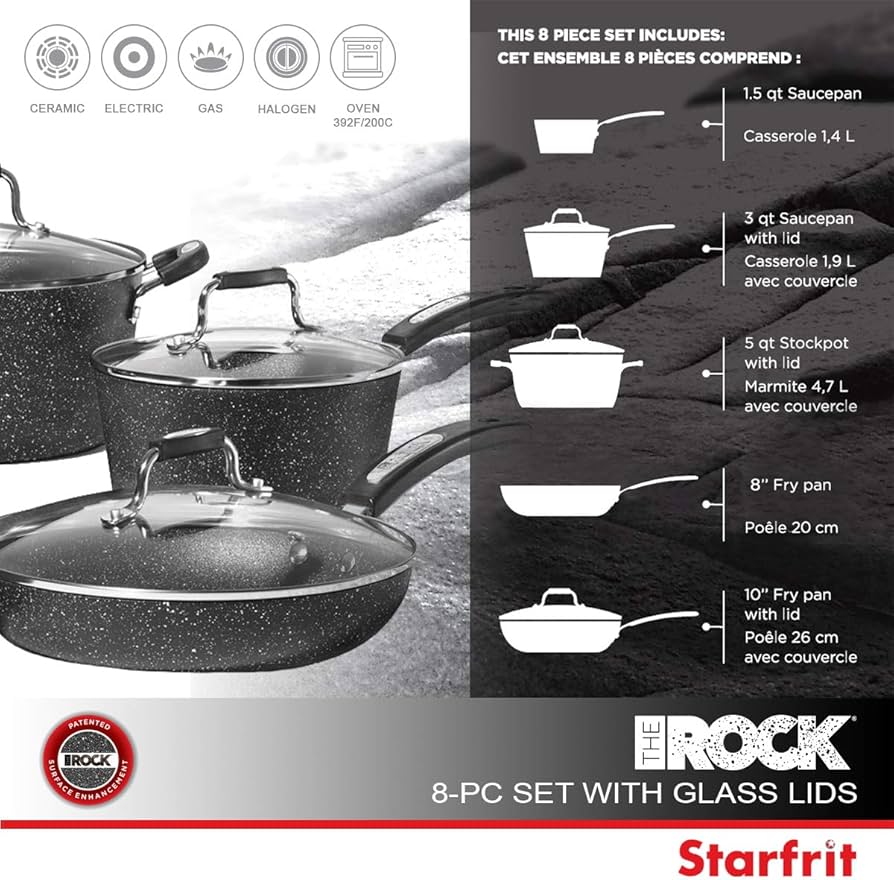 the rock 8 piece cookware set